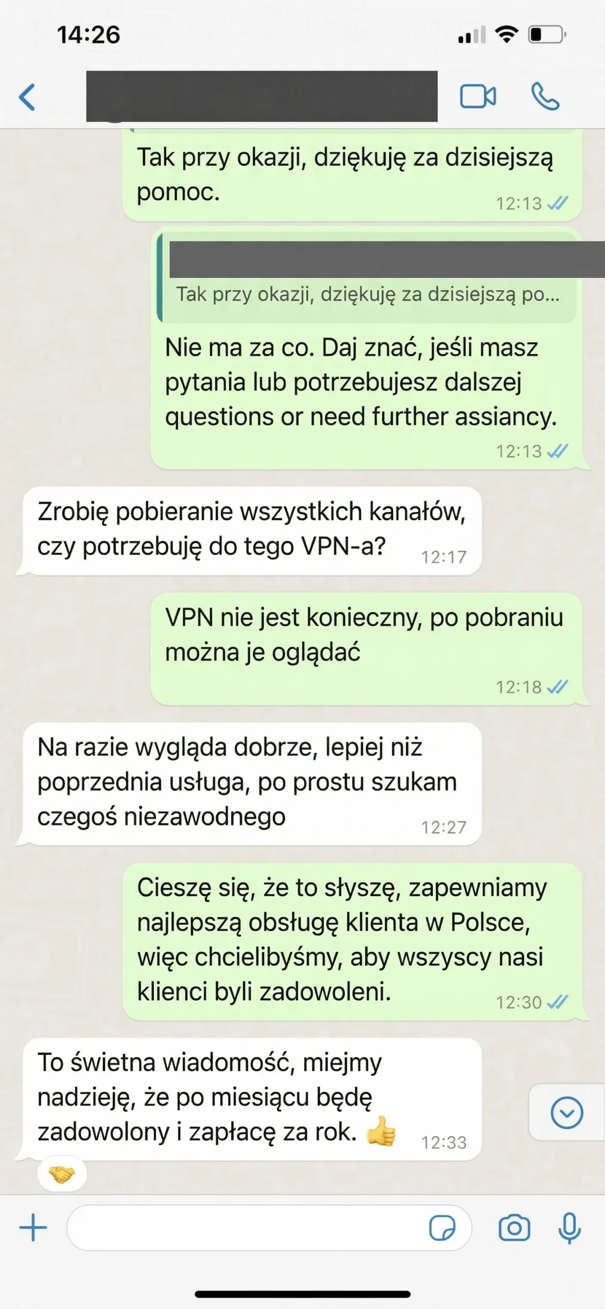 Komentarz użytkownika chwalącego płynne działanie usługi polska telewizja iptv